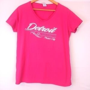 𝅺DETROIT Michigan Motor City Pink  Short Sleeve  Tee Shirt   Size X  Large